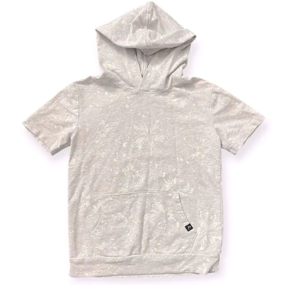 Art Class Kid’s Gray White Floral Pullover Hooded Short Sleeve Sweatshirt 6/7